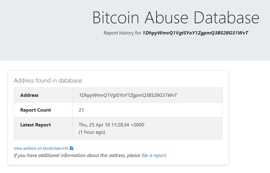 18ydaf11psbjsavarqcwyse7e89zsemfgg bitcoin abuse